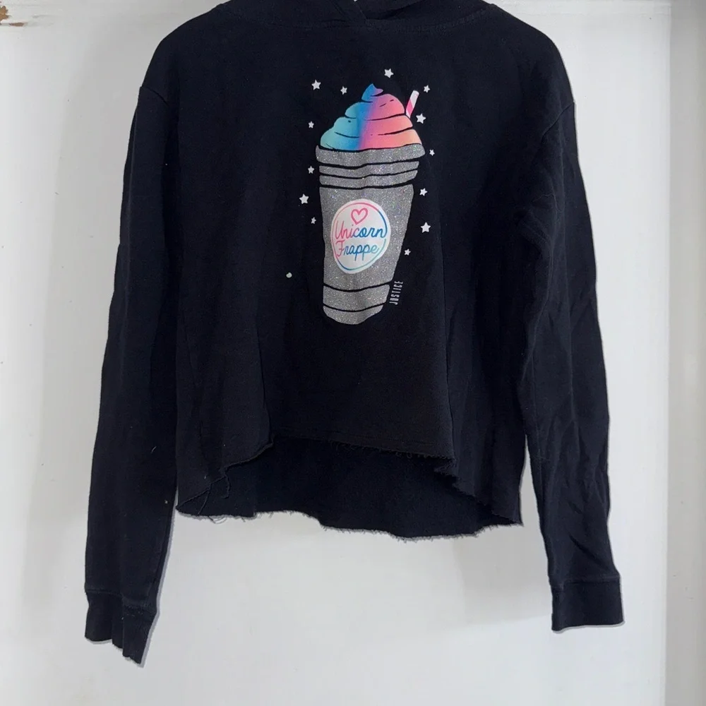 2/$15 Justice Active Black Hoodie Unicorn Frappe